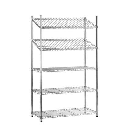 5 Tier Chrome Wire Shelving Unit with Slanted and Straight Shelves - H1800 x D450mm