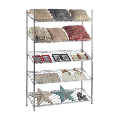 5 Tier Chrome Wire Shelving Unit with Slanted Shelves - H2100 x D450mm
