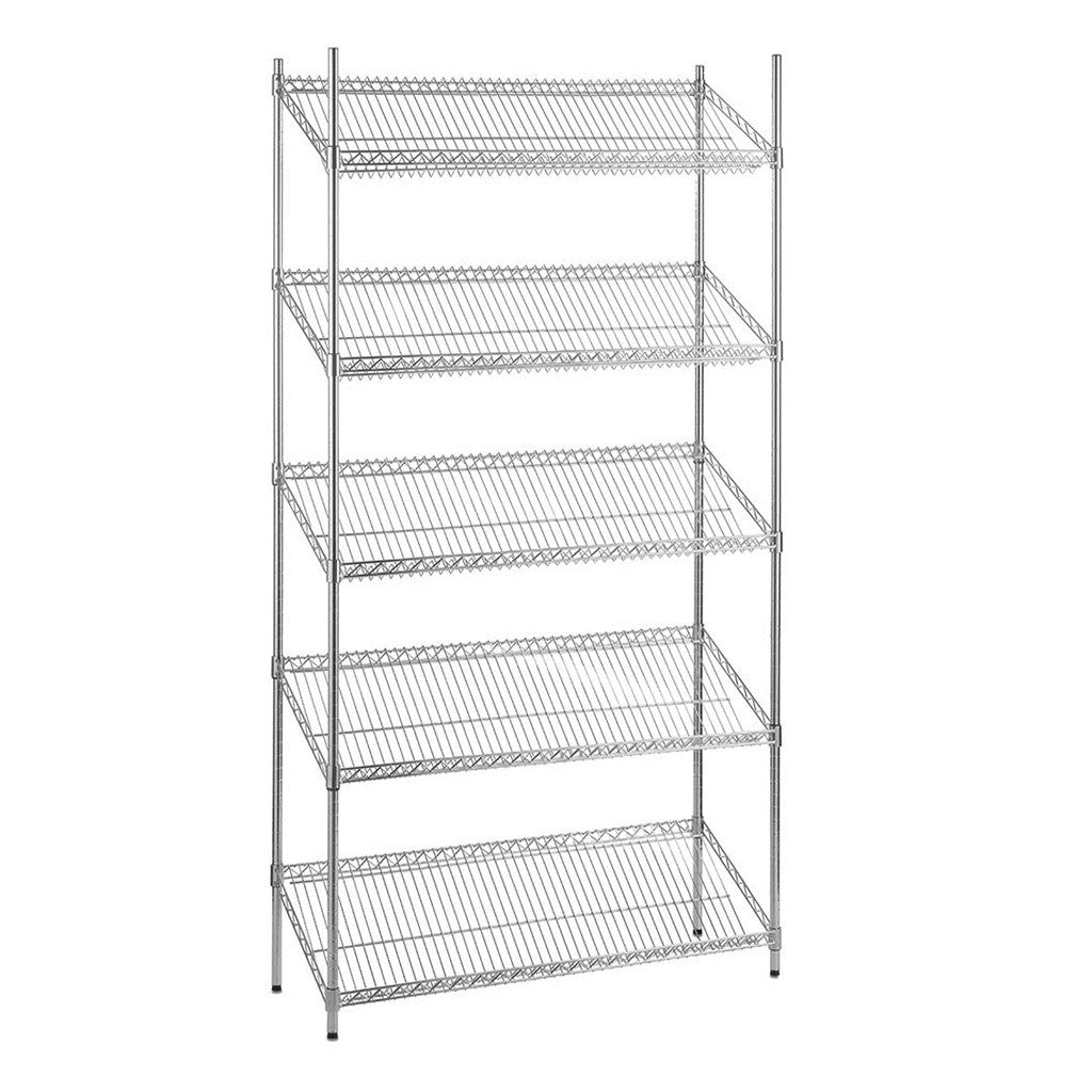 5 Tier Chrome Wire Shelving Unit with Slanted Shelves - H2100 x D450mm