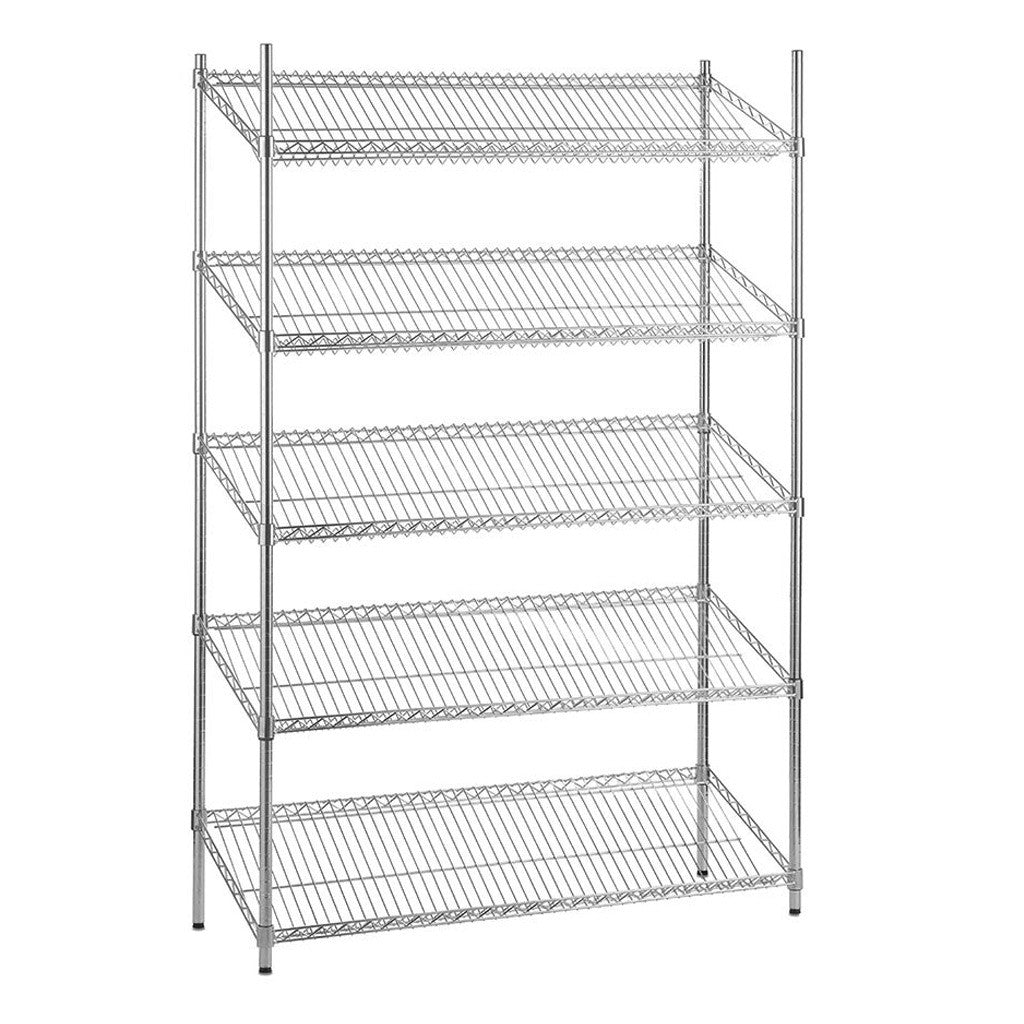 5 Tier Chrome Wire Shelving Unit with Slanted Shelves - H2100 x D450mm
