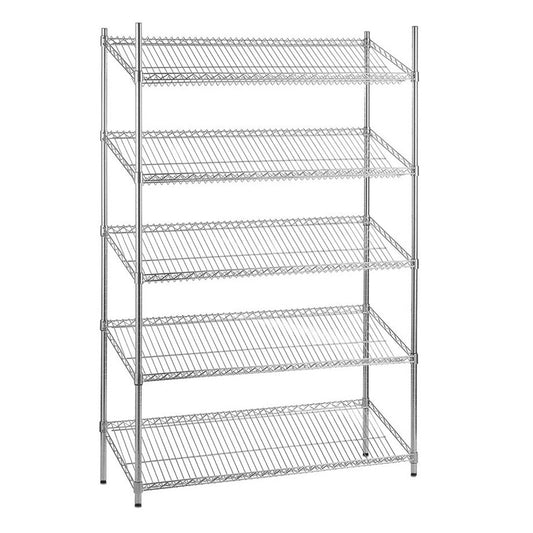 5 Tier Chrome Wire Shelving Unit with Slanted Shelves - H2100 x D450mm