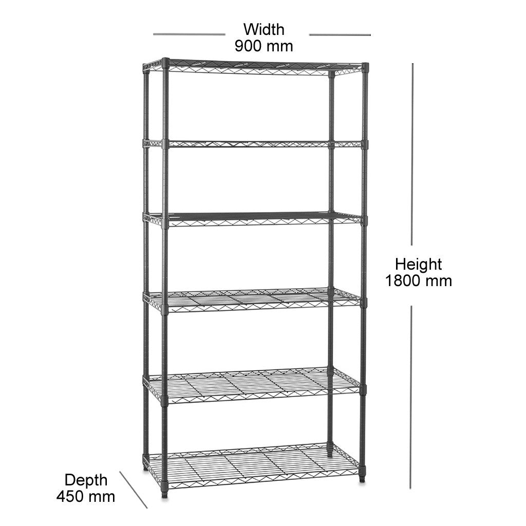 6 Tier Carbon Grey Shelving Unit - H1800 x D450mm