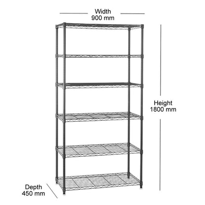 6 Tier Carbon Grey Shelving Unit - H1800 x D450mm