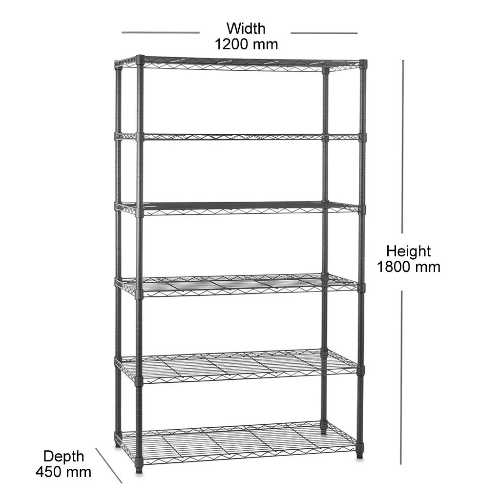 6 Tier Carbon Grey Shelving Unit - H1800 x D450mm