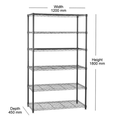 6 Tier Carbon Grey Shelving Unit - H1800 x D450mm