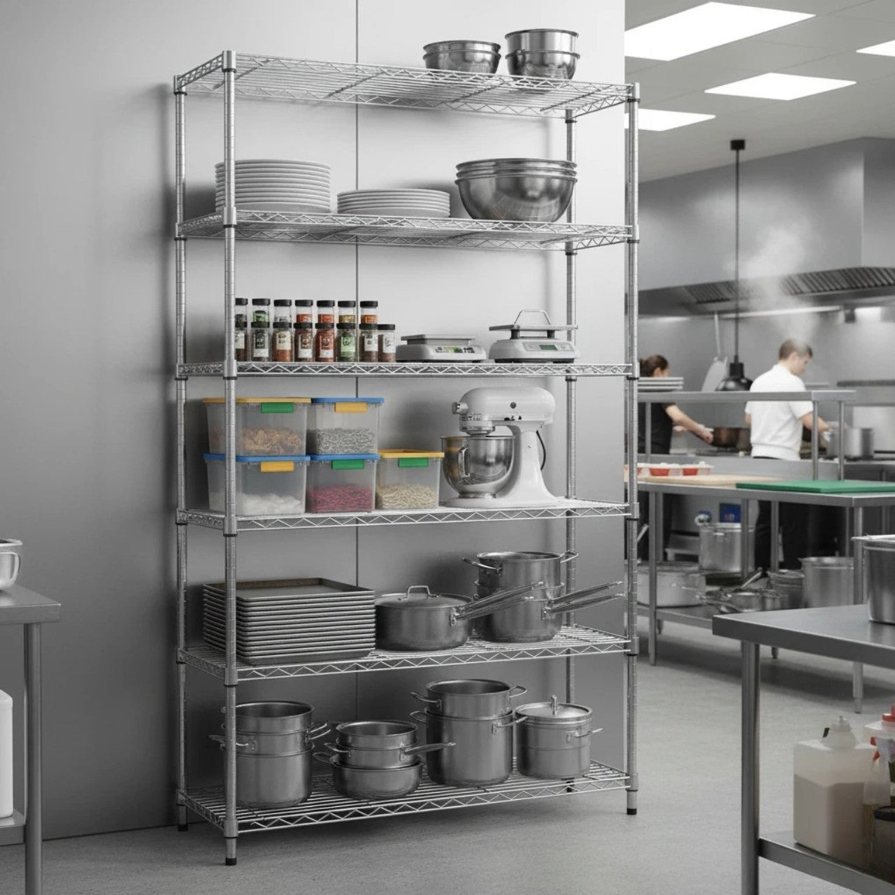 6 Tier Narrow Chrome Wire Shelving Unit - H1800 x D350mm