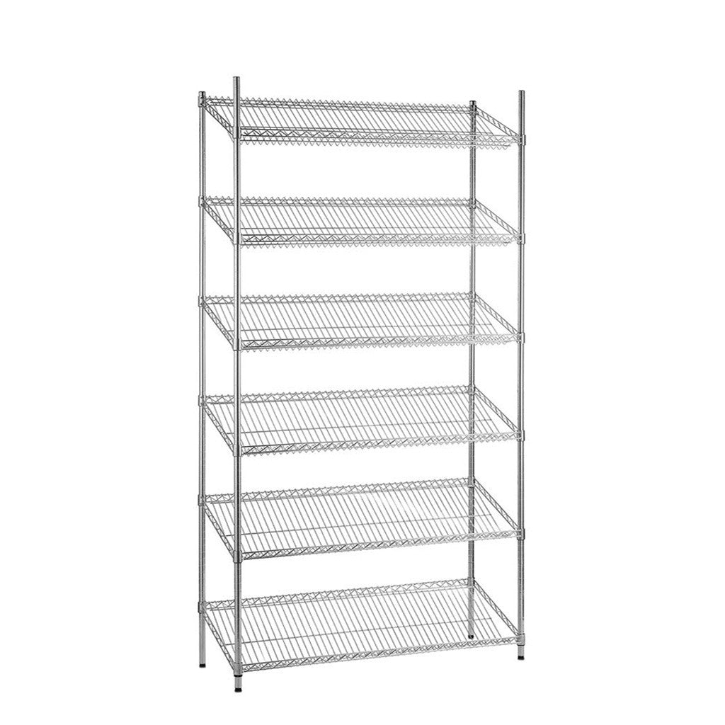 6 Tier Chrome Wire Shelving Unit with Slanted Shelves - H1800 x D450mm