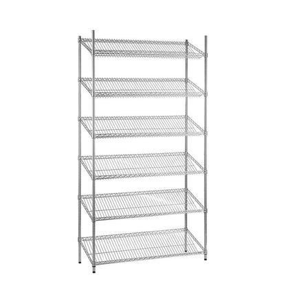 6 Tier Chrome Wire Shelving Unit with Slanted Shelves - H1800 x D450mm