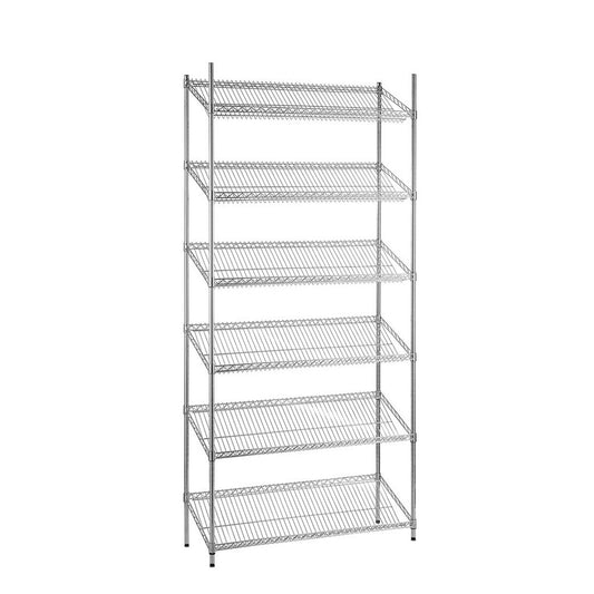 6 Tier Chrome Wire Shelving Unit with Slanted Shelves - H1800 x D450mm
