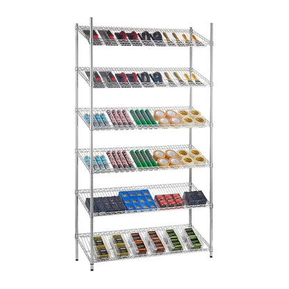 6 Tier Chrome Wire Shelving Unit with Slanted Shelves - H2100 x D450mm
