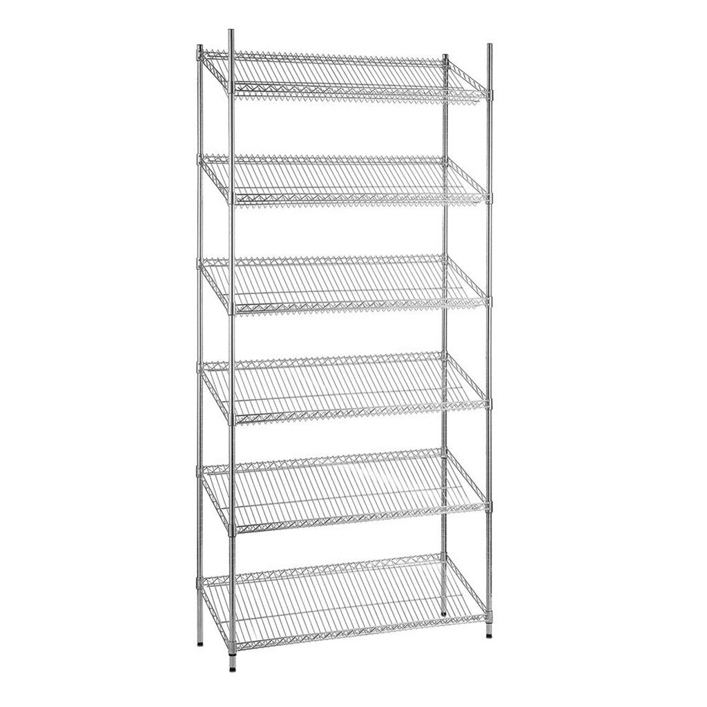 6 Tier Chrome Wire Shelving Unit with Slanted Shelves - H2100 x D450mm