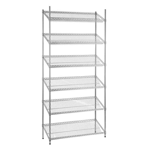 6 Tier Chrome Wire Shelving Unit with Slanted Shelves - H2100 x D450mm
