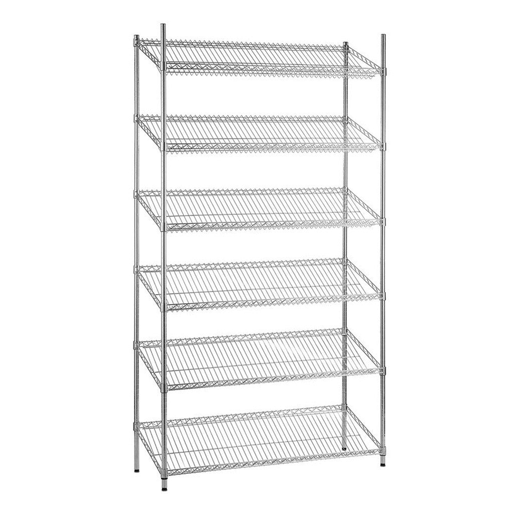 6 Tier Chrome Wire Shelving Unit with Slanted Shelves - H2100 x D450mm