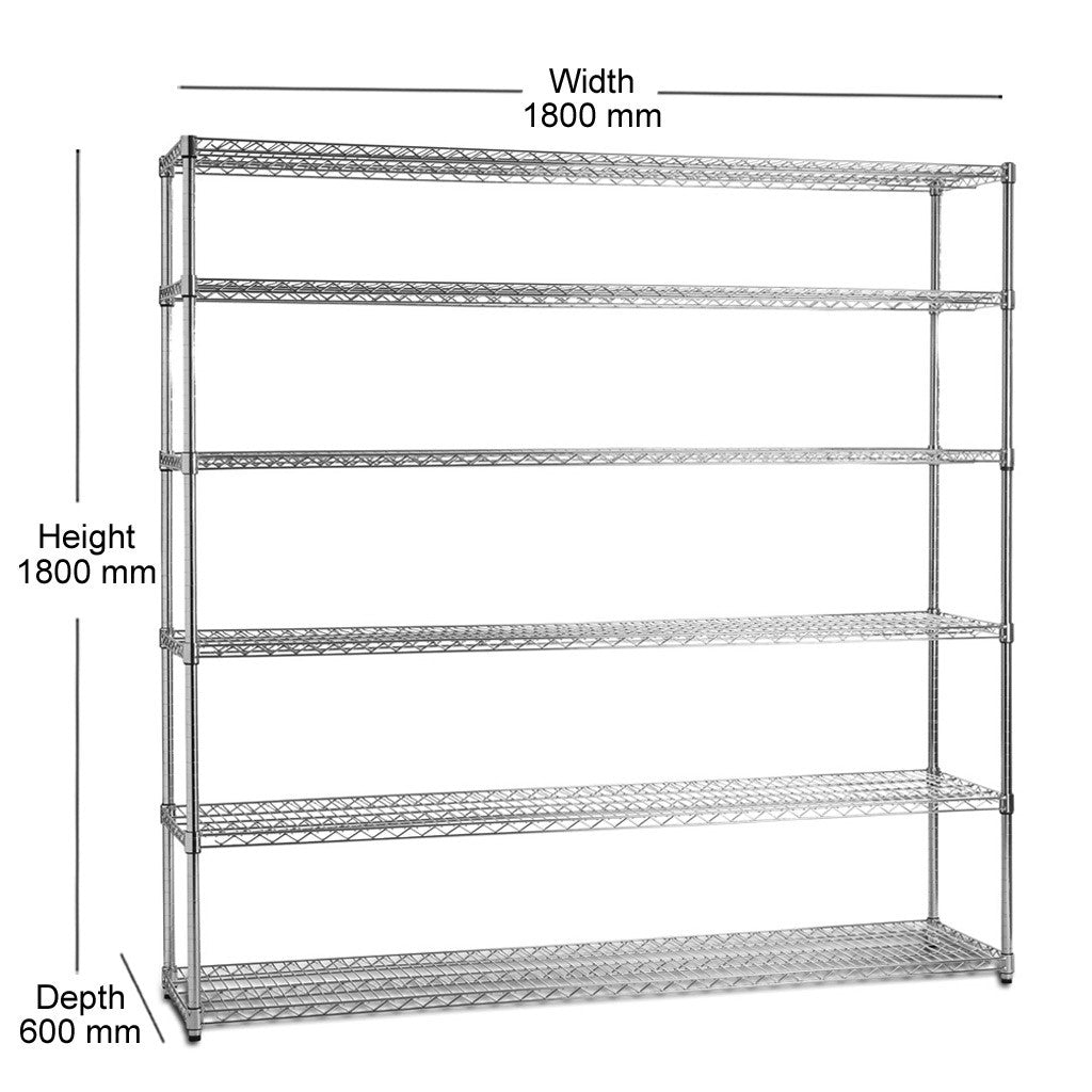 6 Tier Heavy Duty Chrome Wire Shelving Unit - H1800 x D600mm