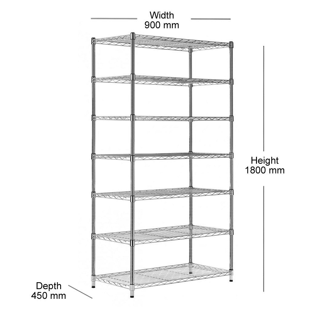 7 Tier Chrome Wire Shelving Unit - H1800 x D450mm