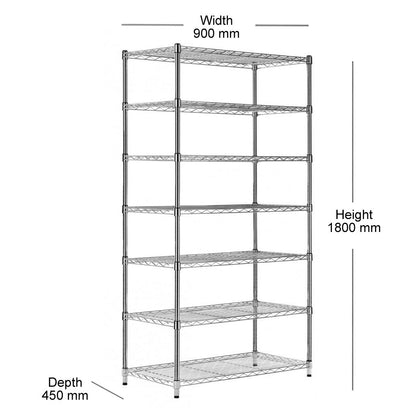 7 Tier Chrome Wire Shelving Unit - H1800 x D450mm