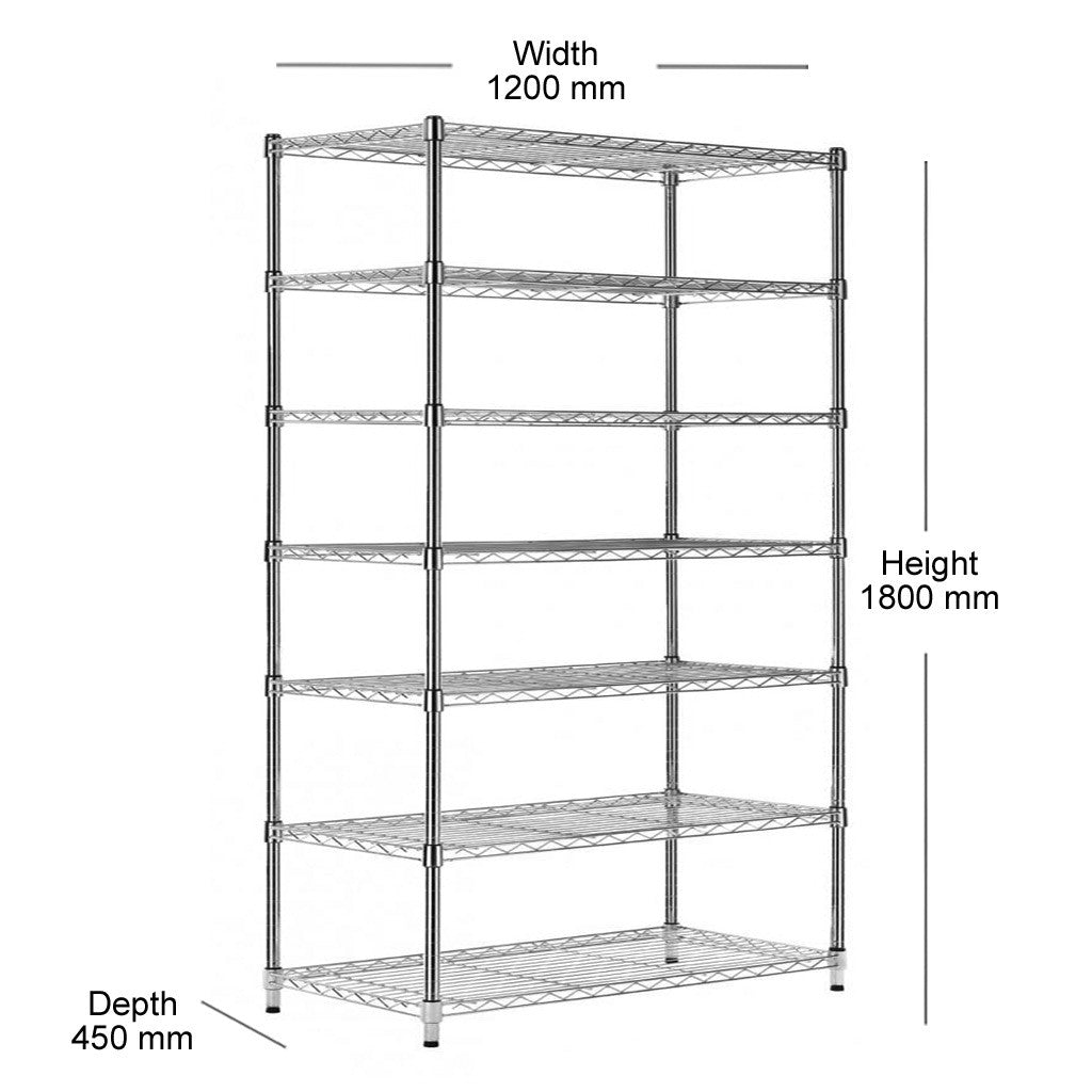 7 Tier Chrome Wire Shelving Unit - H1800 x D450mm