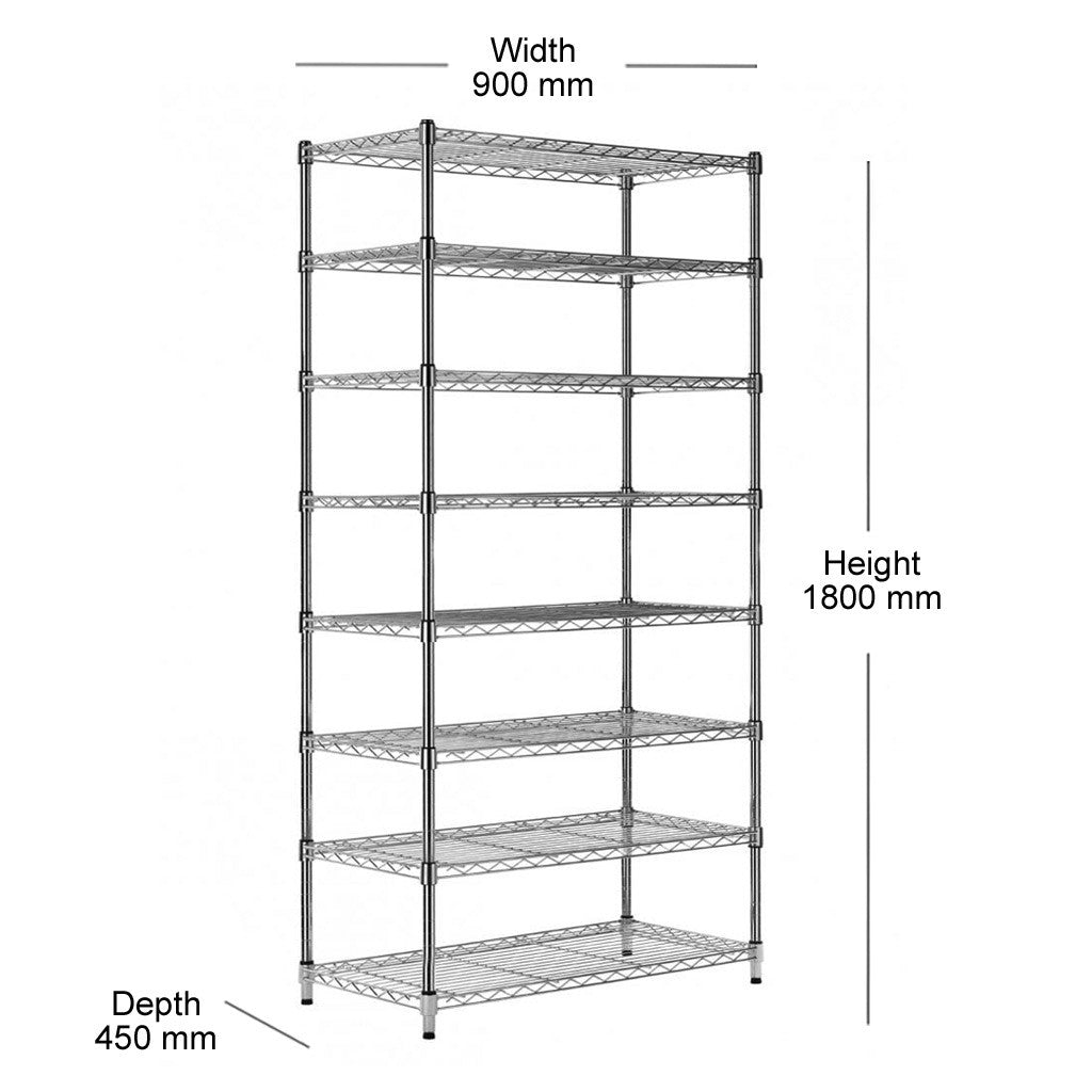 8 Tier Chrome Wire Shelving Unit - H1800 x D450mm