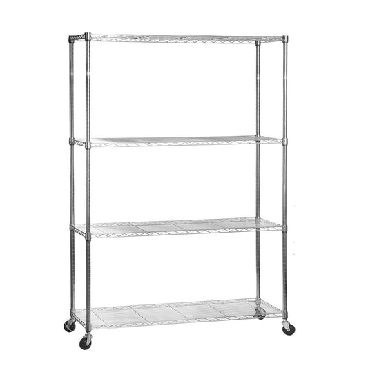 4 Tier Chrome Wire Shelving Unit with Wheels - H1875mm