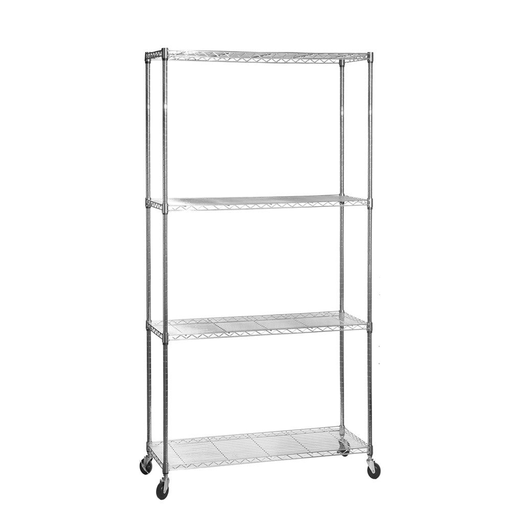 4 Tier Chrome Wire Shelving Unit with Wheels - H1875mm