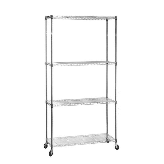 4 Tier Chrome Wire Shelving Unit with Wheels - H1875mm