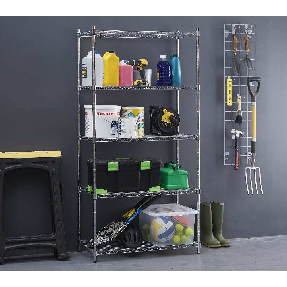 6 Tier Chrome Wire Shelving Unit with Wheels - H1875mm