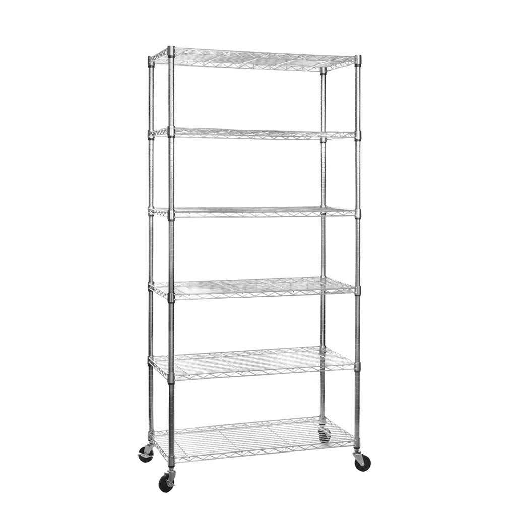 6 Tier Chrome Wire Shelving Unit with Wheels - H1875mm