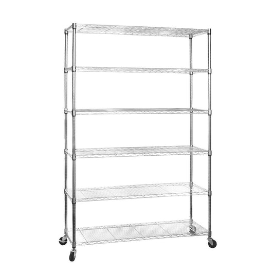 6 Tier Chrome Wire Shelving Unit with Wheels - H1875mm