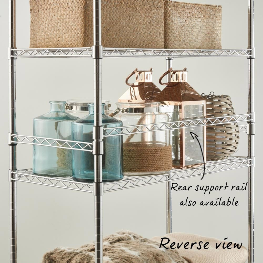 Side or Rear Support Rail for Chrome Wire Shelving