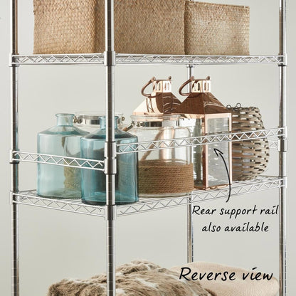 Side or Rear Support Rail for Chrome Wire Shelving