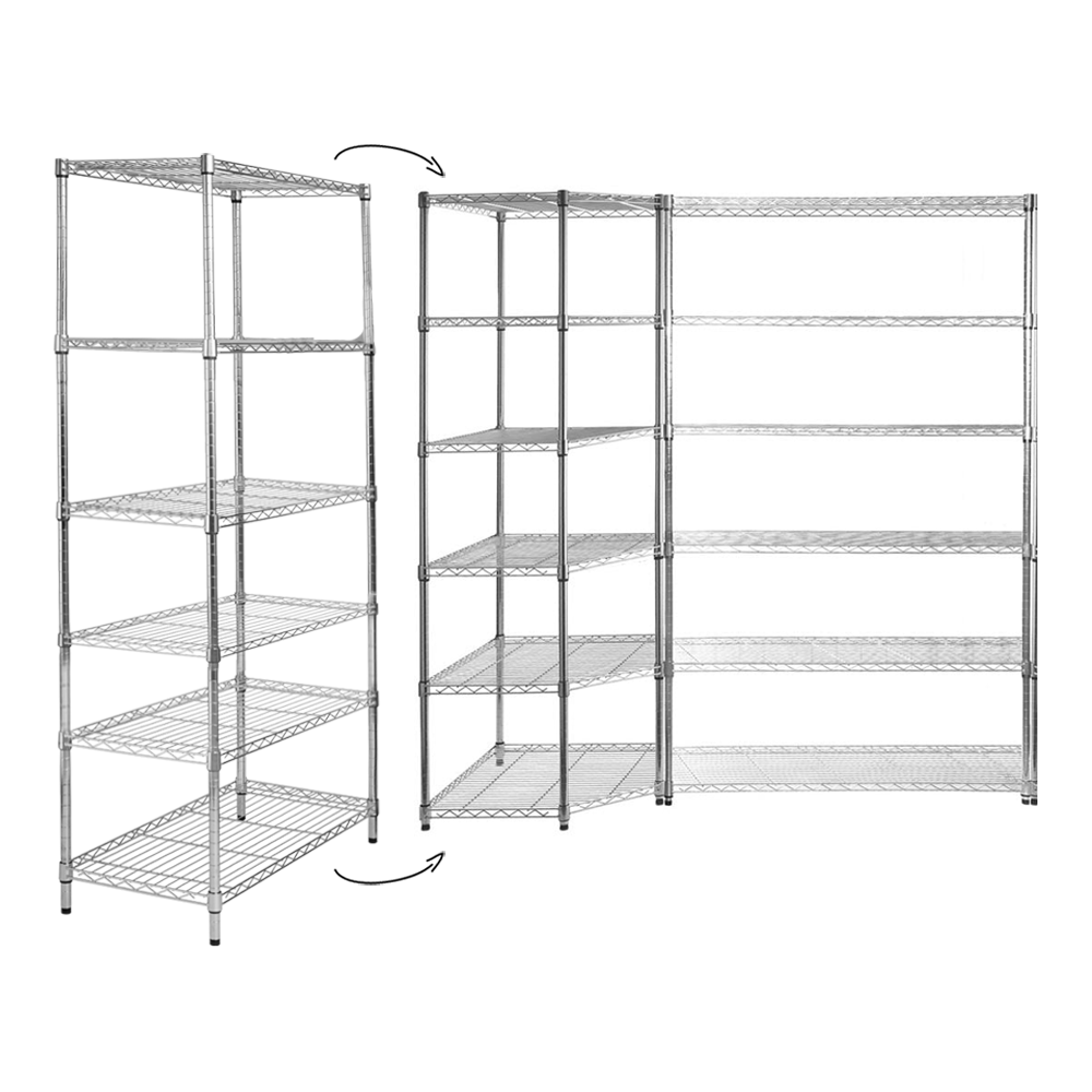 2 x 6 Tier Chrome Wire Shelving Units with 1 x Corner Unit - H1800 x W1880 (each side) x D450mm