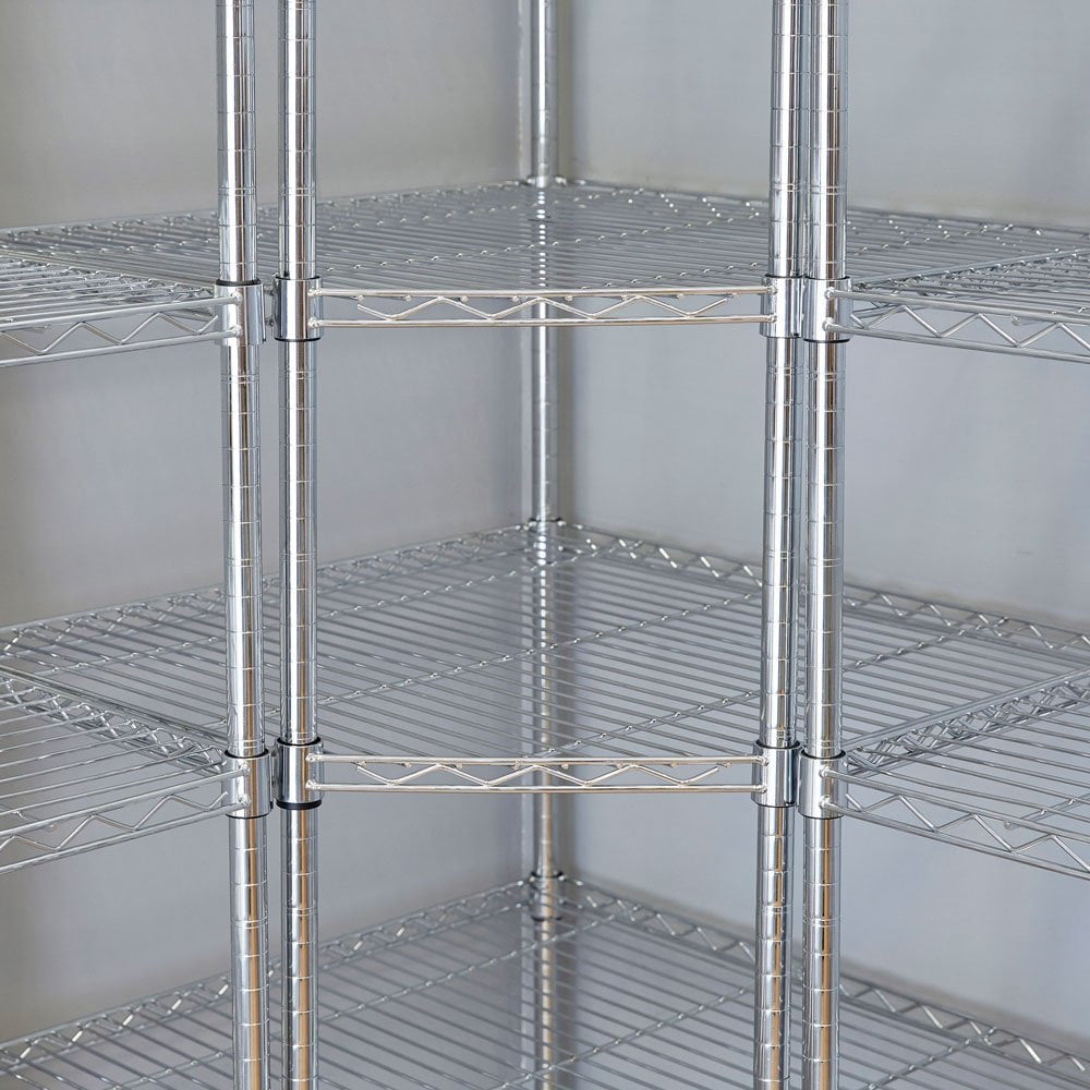 2 x 6 Tier Chrome Wire Shelving Units with 1 x Corner Unit - H1800 x W1880 (each side) x D450mm