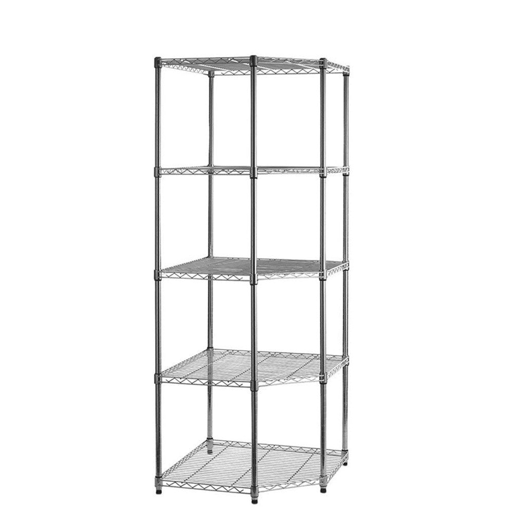5 Tier Chrome Wire Shelving Corner Unit - H1800 x W680 x D450mm