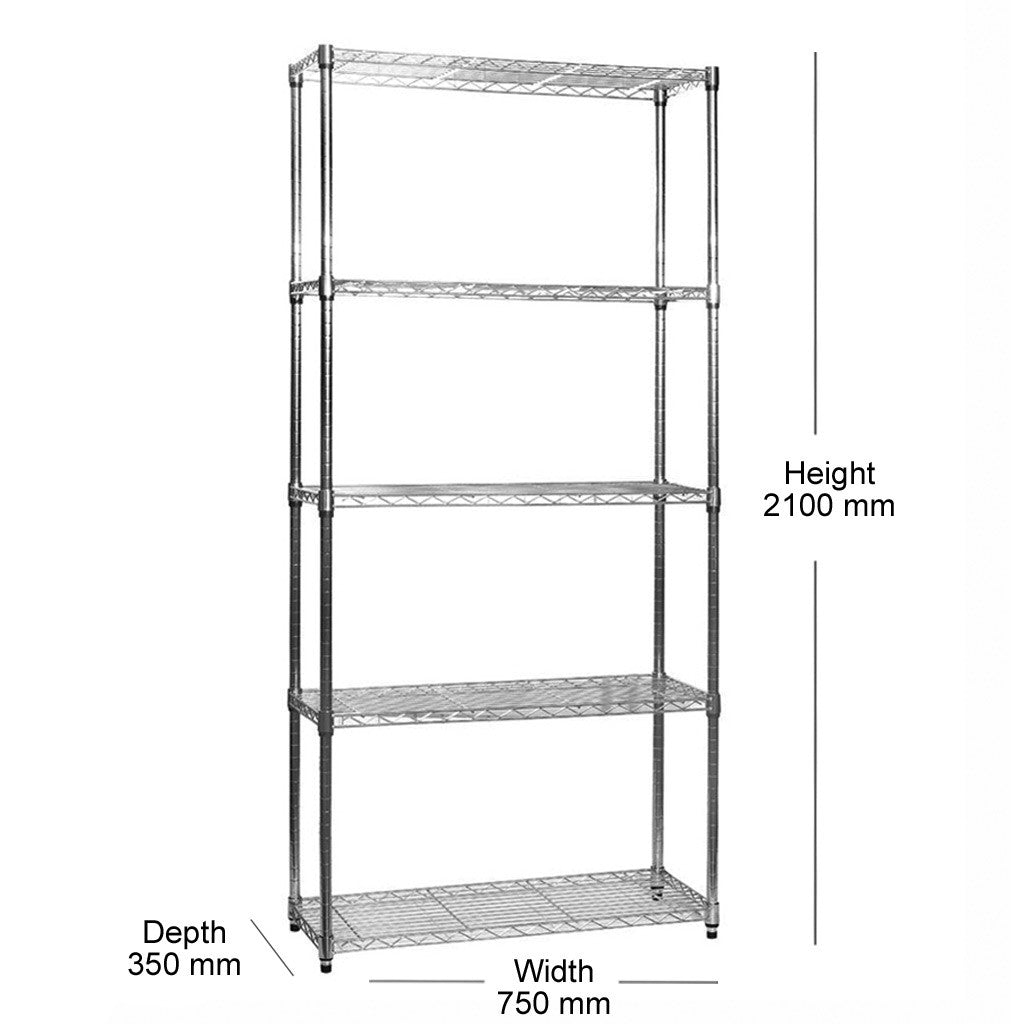 5 Tier Chrome Wire Shelving Unit - H2100mm