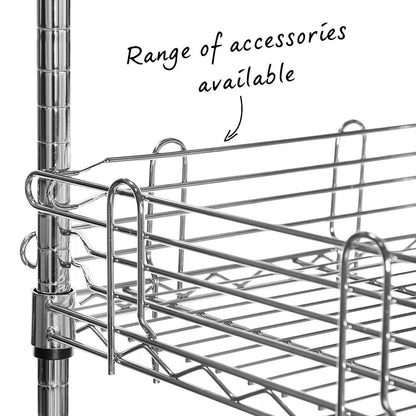 5 Tier Light Duty Narrow Chrome Wire Shelving Unit - H1500 x W750 x D350mm