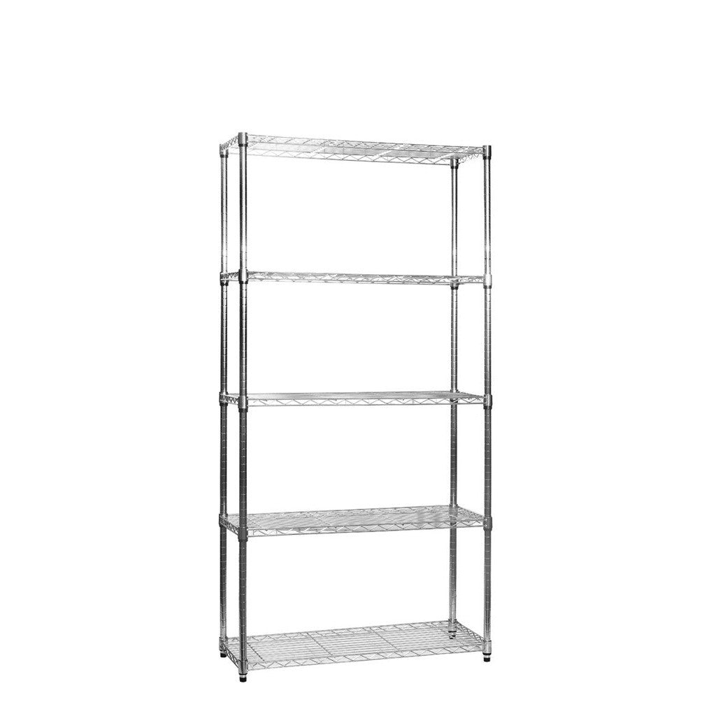 5 Tier Light Duty Narrow Chrome Wire Shelving Unit - H1500 x W750 x D350mm