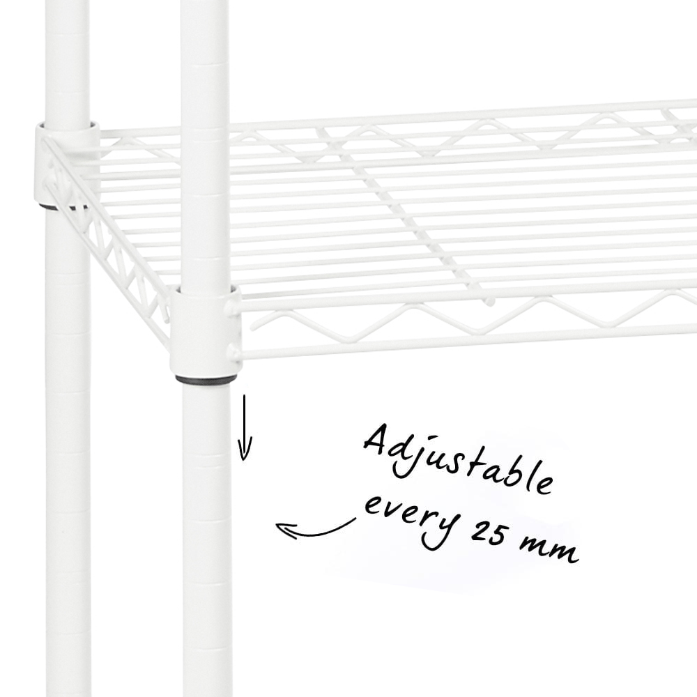 5 Tier Narrow Light Duty White Wire Shelving Unit - H1500 x W750 x D350mm