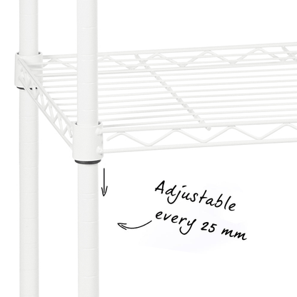 5 Tier Narrow Light Duty White Wire Shelving Unit - H1500 x W750 x D350mm