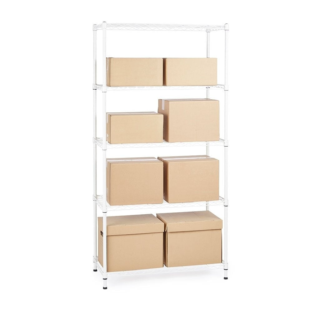 5 Tier Narrow Light Duty White Wire Shelving Unit - H1500 x W750 x D350mm