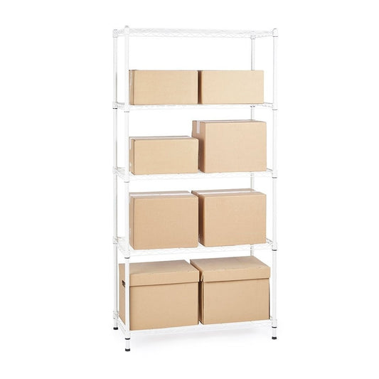 5 Tier Narrow Light Duty White Wire Shelving Unit - H1500 x W750 x D350mm