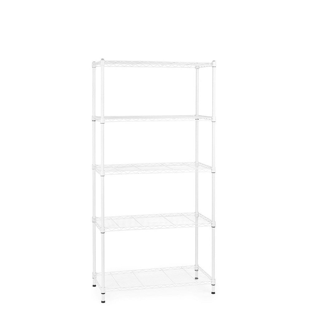5 Tier Narrow Light Duty White Wire Shelving Unit - H1500 x W750 x D350mm