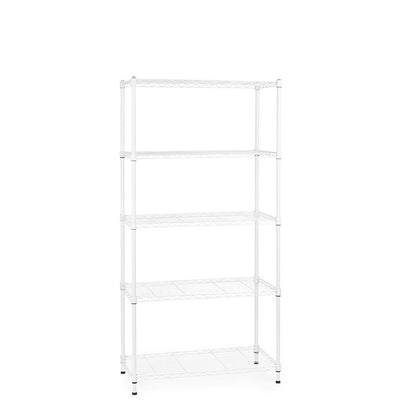 5 Tier Narrow Light Duty White Wire Shelving Unit - H1500 x W750 x D350mm