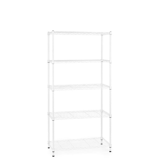 5 Tier Narrow Light Duty White Wire Shelving Unit - H1500 x W750 x D350mm