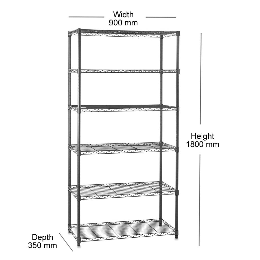 6 Tier Carbon Grey Shelving Unit - H1800 x W900 x D350mm
