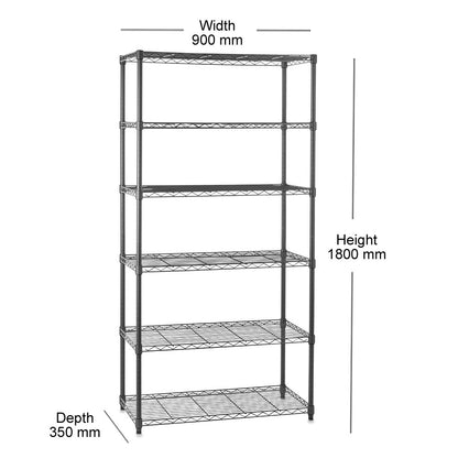 6 Tier Carbon Grey Shelving Unit - H1800 x W900 x D350mm