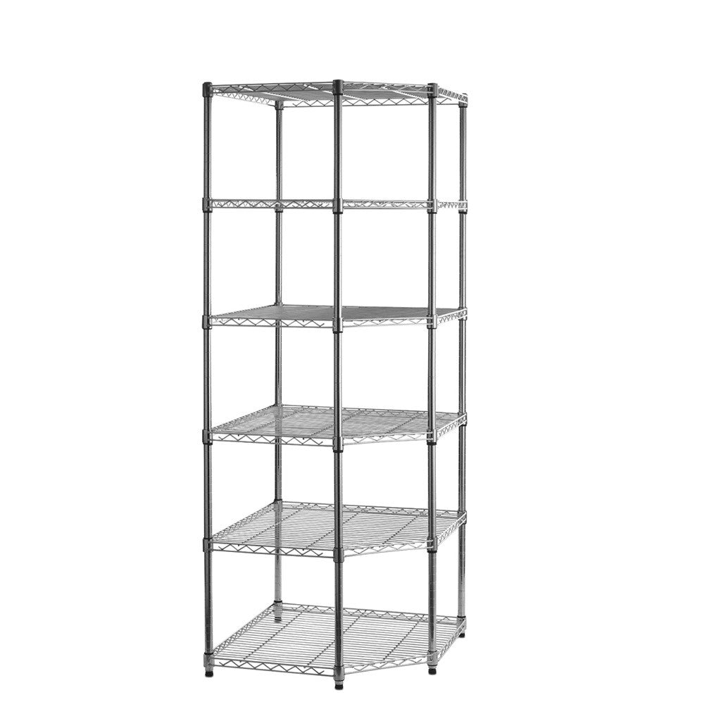6 Tier Chrome Wire Shelving Corner Unit - H1800 x W680 x D450mm