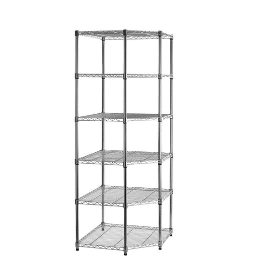 6 Tier Chrome Wire Shelving Corner Unit - H1800 x W680 x D450mm