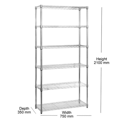 6 Tier Chrome Wire Shelving Unit - H2100mm