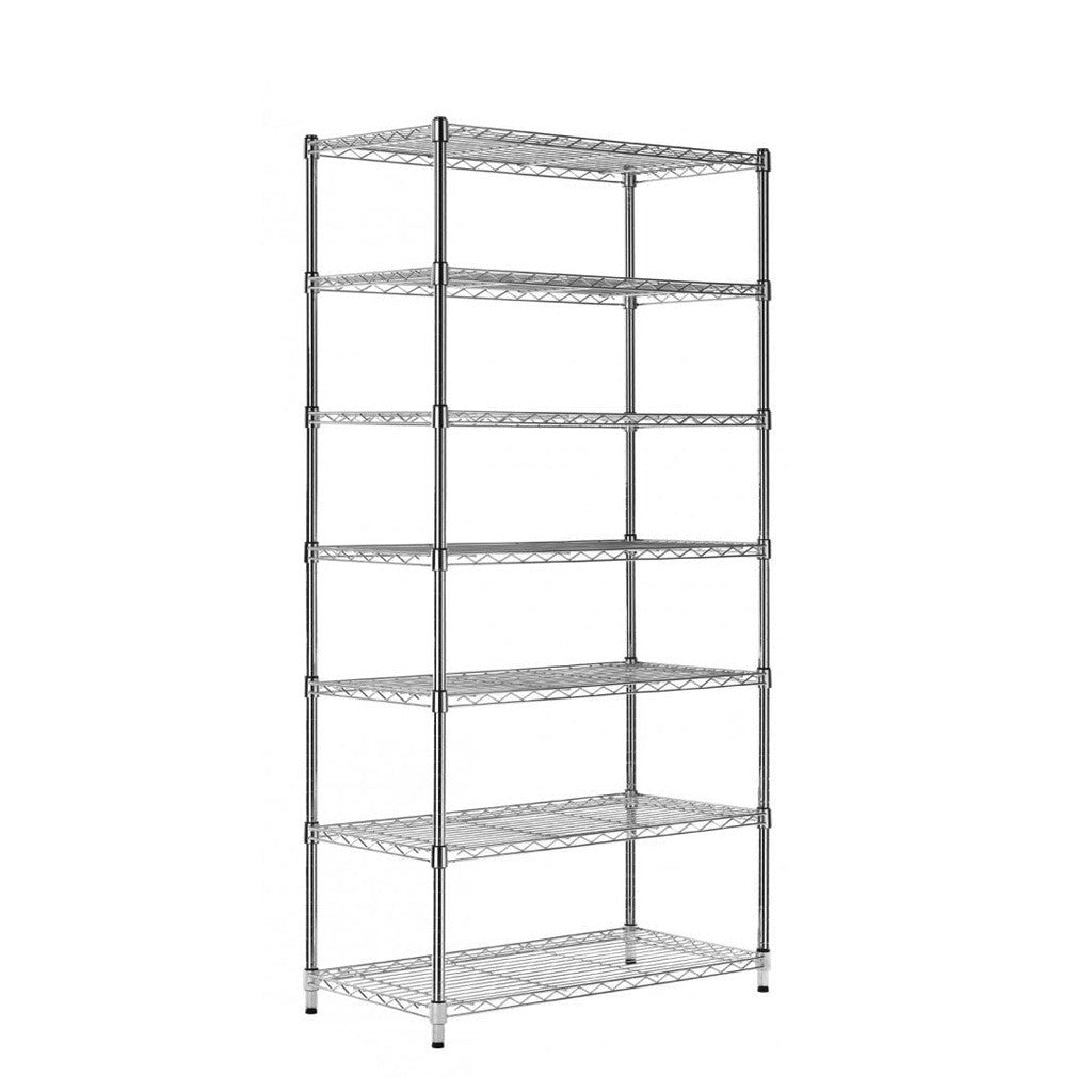 7 Tier Narrow Chrome Wire Shelving Unit - H1800 x D350mm