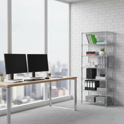 7 Tier Narrow Chrome Wire Shelving Unit - H1800 x D350mm